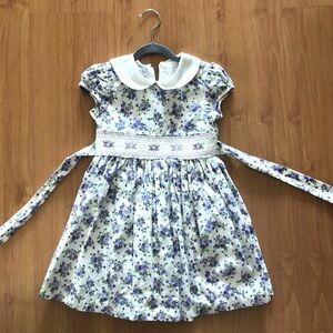 Girls Bonnie Jean White and Purple Floral Smocked Dress with Peter Pan Collar